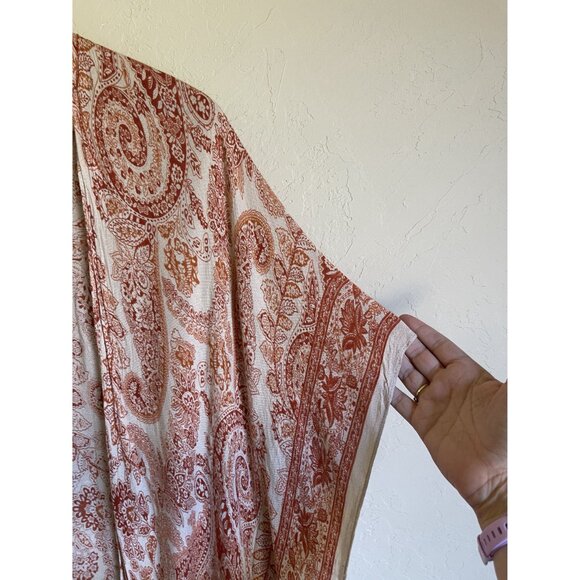 Nicole Miller New York 100% Viscose Tan Orange Wrap Shawl Cover Up Boho Bohemian - Picture 4 of 6